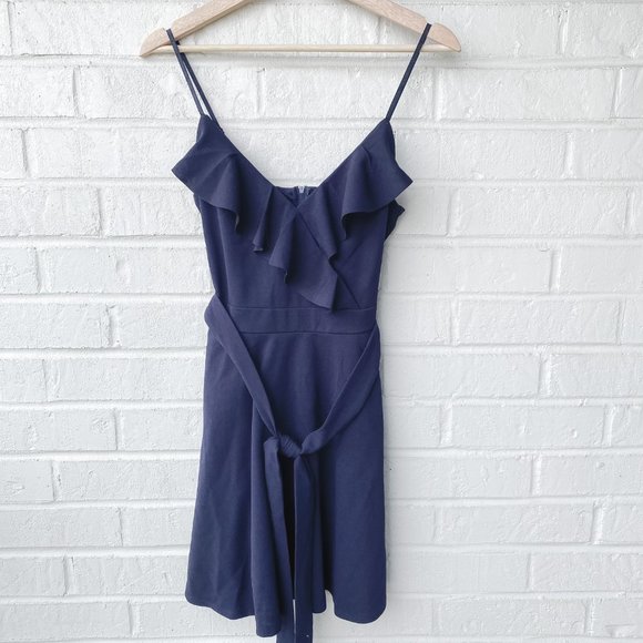 Dry Goods | Navy Ruffle Belted Skater Dress - Picture 6 of 8
